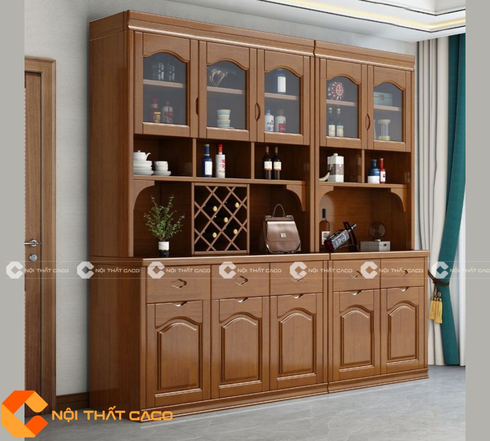 Tủ Rượu Gỗ Sồi Phủ Sơn Phong Cách Cổ Điển Sang Trọng - TR057 