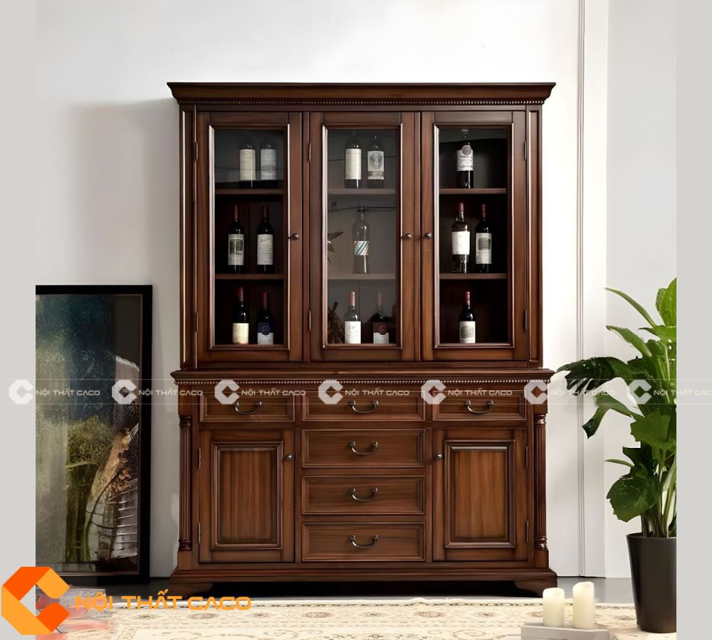 Tủ Rượu Gỗ Sồi Phong Cách Tân Cổ Điển Sa Hoa Tinh Tế - TR072 